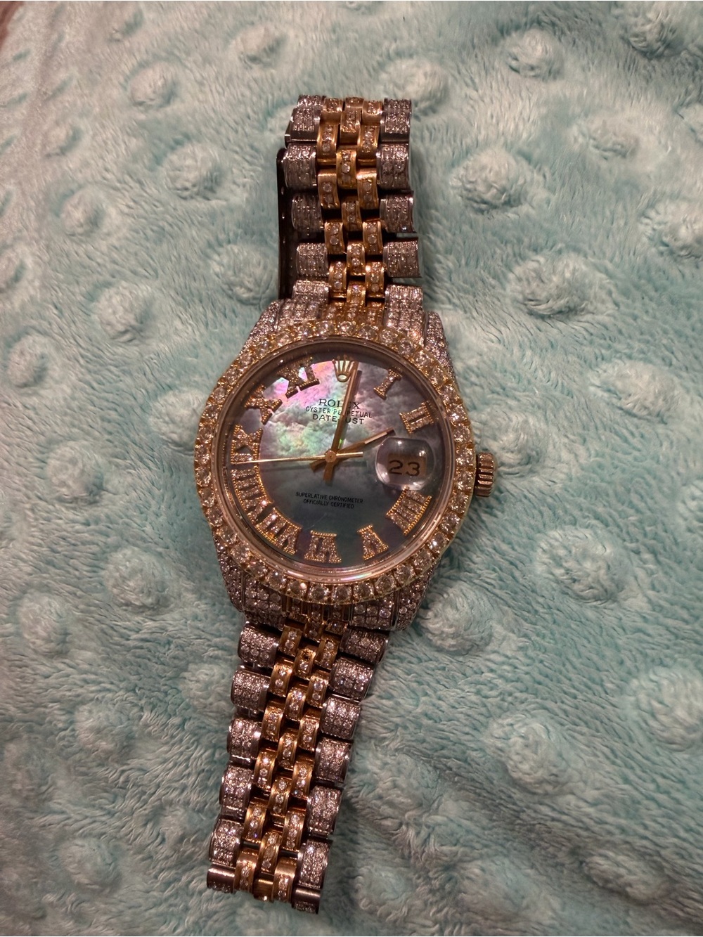 Rolex Two-Tone Gold and Silver Diamond Datejust with Mother-of-Pearl Dial